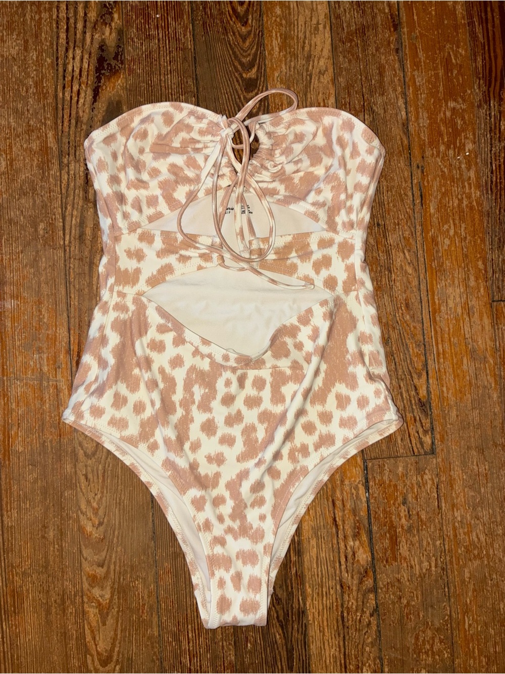 aerie Pink and Cream Tie-Front One-Piece Swimsuit
